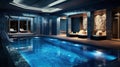 Luxurious villa swimming pool, evening view