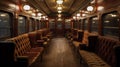 Luxurious vintage interior of train wagon with comfort seats. Generative AI Royalty Free Stock Photo