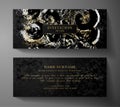 Luxurious VIP Invitation template with surreal silver, gold abstract texture on black background