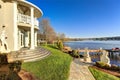 Luxurious waterfront home backyard view Royalty Free Stock Photo