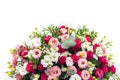 Luxurious wedding arrangement of fresh flowers in a white vase o