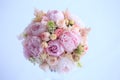 Luxurious wedding bouquet of fresh pink peonies, astilba, English rose and carnations. Bridal bouquet of peonies