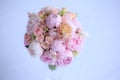 Luxurious wedding bouquet of fresh pink peonies, astilba, English rose and carnations. The bride`s bouquet