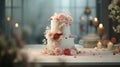 Luxurious wedding cake with floral adornments and generous space for customized text and designs