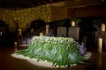 Luxurious wedding table in ballroom, indoor luxury wedding decoration Royalty Free Stock Photo