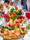 A luxurious wedding table.Delicious dishes and drinks on the festive table Royalty Free Stock Photo