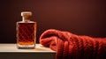 Luxurious Whiskey Bottle On Wooden Table With Knit Sweater