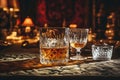 Luxurious Whiskey Table with Crystal Glass and Refined Bottle for Elegant Ambiance