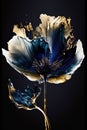 Luxurious white blue and gold floral design, with thick paint lines. Generative Ai