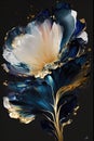 Luxurious white blue and gold floral design, with thick paint lines. Generative Ai