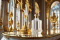 Luxurious white and golden ornamented baroque and rococo perfume bottle , expensive and royal fragrance flacon