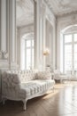 Luxurious white interior with white sofa and white furniture. Generative Ai