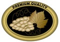 Luxurious wine etiquette premium quality. Golden grape with leaf in oval shape. Luxury product label