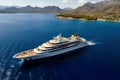 luxurious yacht sailing in a beautiful gulf, embodying the essence of travel and adventure.