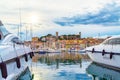 Luxurious yachts marina at sunset Cannes French Riviera