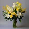 Luxurious Yellow And White Flower Bouquet In Serene Monochromatic Style
