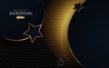 Luxury abstract black background. Modern stars shape with golden lines and circle, golden rays, on textured dark background. can Royalty Free Stock Photo