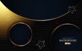 Luxury abstract black background. Modern stars shape with golden lines and circle, golden rays, on textured dark background. can Royalty Free Stock Photo