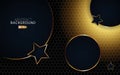 Luxury abstract black background. Modern stars shape with golden lines and circle, golden rays, on textured dark background. can Royalty Free Stock Photo