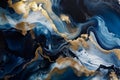 Luxury abstract fluid art painting in alcohol ink technique. Dark blue waves and colorful swirls. Marble effect, painted texture, Royalty Free Stock Photo