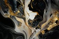 Luxury abstract fluid art painting in alcohol ink technique, mixture of black, gray and gold paints. Imitation of marble stone cut