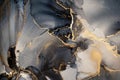 Luxury abstract fluid art painting in alcohol ink technique, mixture of dark blue, gray and gold paints. Imitation of marble stone