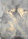 Luxury abstract fluid art painting in alcohol ink technique, mixture of gray and gold paints. Imitation of marble