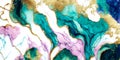 Luxury alcohol ink abstract fluid art waves painting background with golden glitter veins texture Royalty Free Stock Photo