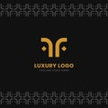 Luxury abstract monogram letter F and F logo icon in gold color with batik like pattern