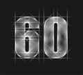 Luxury abstract scintillation emerald crystal glass number 60 sixty character. gray tone background. vector illustration eps10