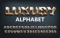 Luxury alphabet font. 3d golden dotted letters and numbers.