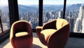 Luxury Apartment Featuring Skyline City View From Penthouse Living Room. Generative AI Royalty Free Stock Photo