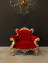 Luxury armchair with golden frames and chandelier