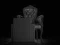 Luxury armchair and two black posters. 3d rendering