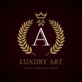Luxury Art crown key letter `A` monogram logo Royalty Free Stock Photo