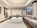 Luxury art Deco design bright living room with large corner sofa