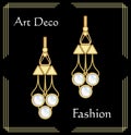 Luxury art deco filigree earrings, jewel with rare pearls , antique elegant gold jewelry, fashion in victorian style