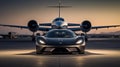 luxury as a supercar and private jet grace a landing strip, ready to embark on a seamless journey, Generative AI