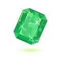 Luxury asscher cut green emerald. Natural sparkling mineral precious stone vector illustration.