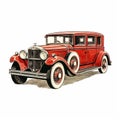 Vintage Red Car Illustration By Frank Xavier Leyendecker