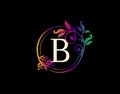 Luxury B Letter Floral Design. Colorful Urban Swirl B Logo Icon