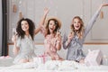 Luxury bachelorette party in posh apartment while happy young th
