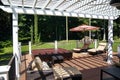 Luxury Backyard Pergola, Patio Lounge and Hot Tub Oasis Royalty Free Stock Photo