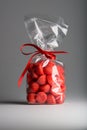 Luxury bag of acidulous strawberries isolated with elegant red r Royalty Free Stock Photo