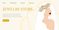 Luxury banner for online jewelry store, bride store. Beautiful young woman in flower wreath.