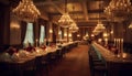 Luxury banquet celebration in modern nightclub with elegant chandeliers generated by AI