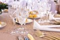 Luxury banquet table setting with crystal glasses Royalty Free Stock Photo