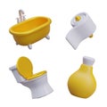 Luxury bath, soft toilet paper, toilet with gold seat, yellow bottle for liquid cosmetic product