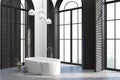 Luxury bathroom interior, corner, black windows Royalty Free Stock Photo