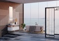 Luxury bathroom interior design with modern basin, rain shower and luxury bathtub Royalty Free Stock Photo